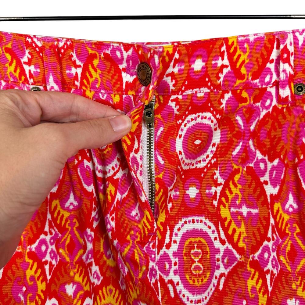 Jones New York NWT Orange Hot Pink Ikat Print Soft Denim Pencil Skirt - Picture 6 of 8